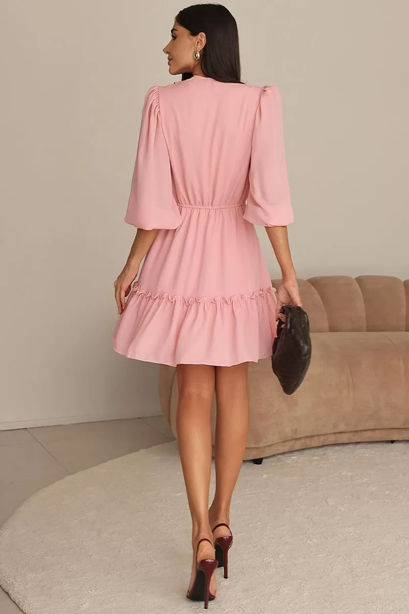 Miss Misses - Fatima Crepe Dress with EC frill/ Pink Button - 54501054 Miss Misses - Fatima Crepe Dress with EC frill/ Pink Button - 54501054