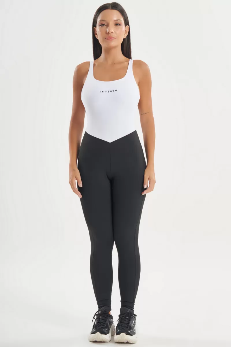Lets Gym - White and Black Duo Comfort Jumpsuit - 2761PTBR Lets Gym - White and Black Duo Comfort Jumpsuit - 2761PTBR