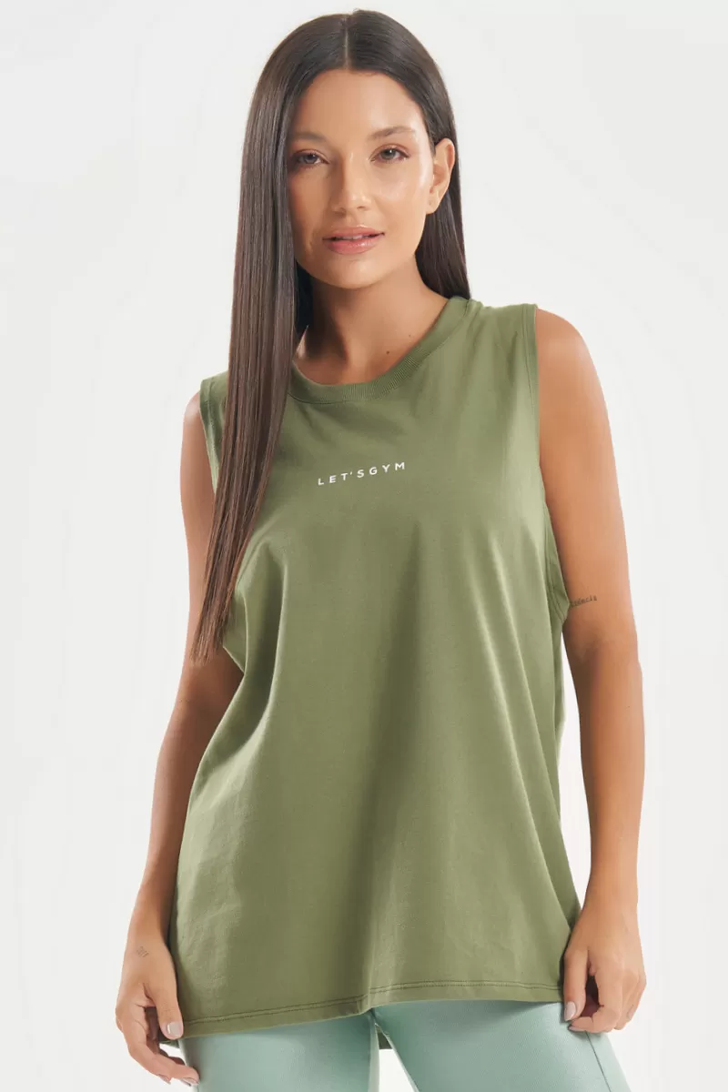 Lets Gym - Tank Shirt Soft Basic Military Green - 2848VDM