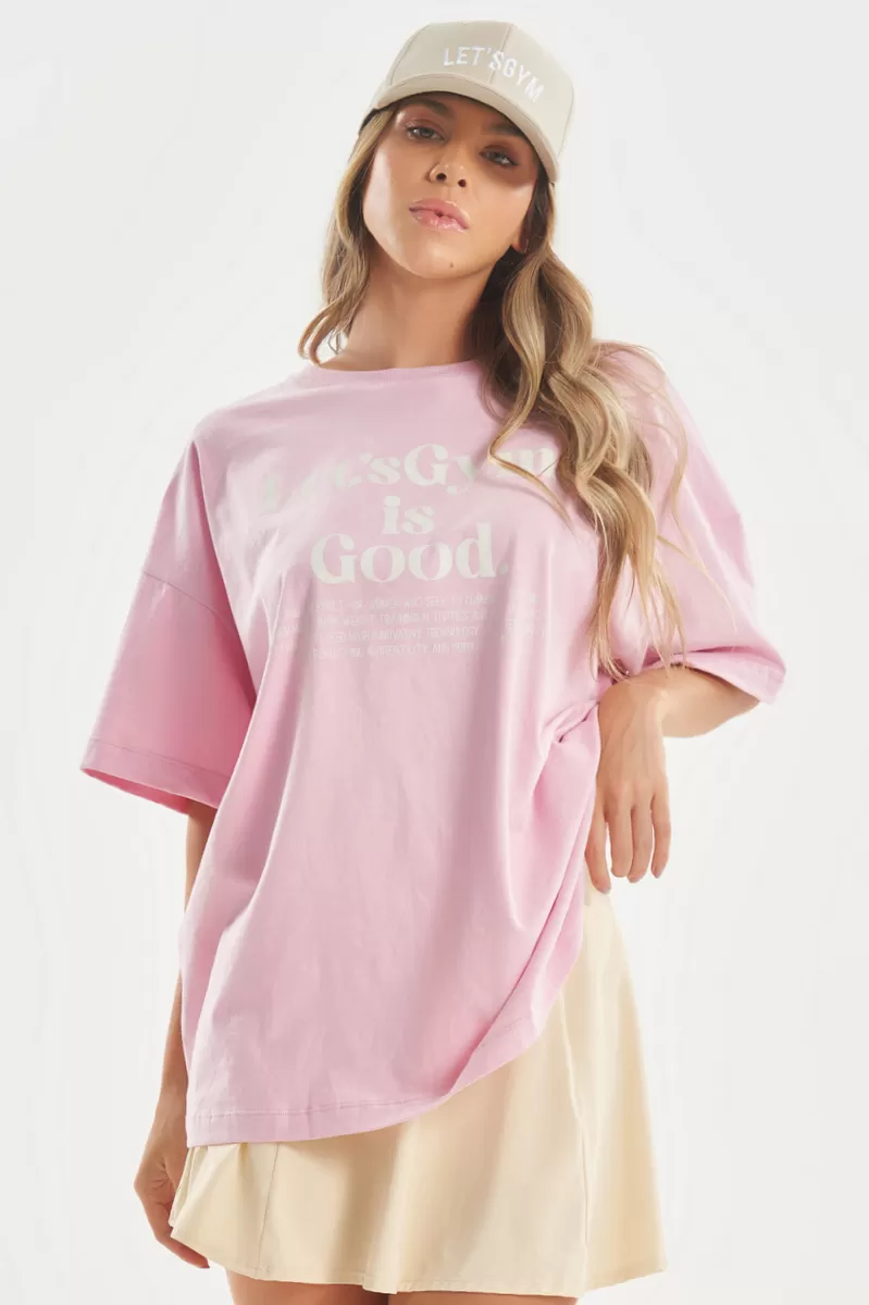 Lets Gym - Light Pink Minimal Glow Oversized T-Shirt - 2842ROC
