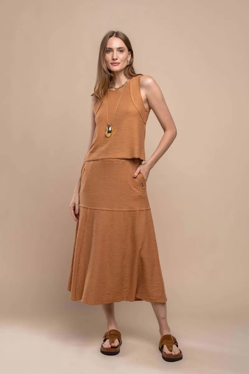 Hidrogênio - CAMEL THREADED MIDI FLARE SKIRT - 19805039 Hidrogênio - CAMEL THREADED MIDI FLARE SKIRT - 19805039