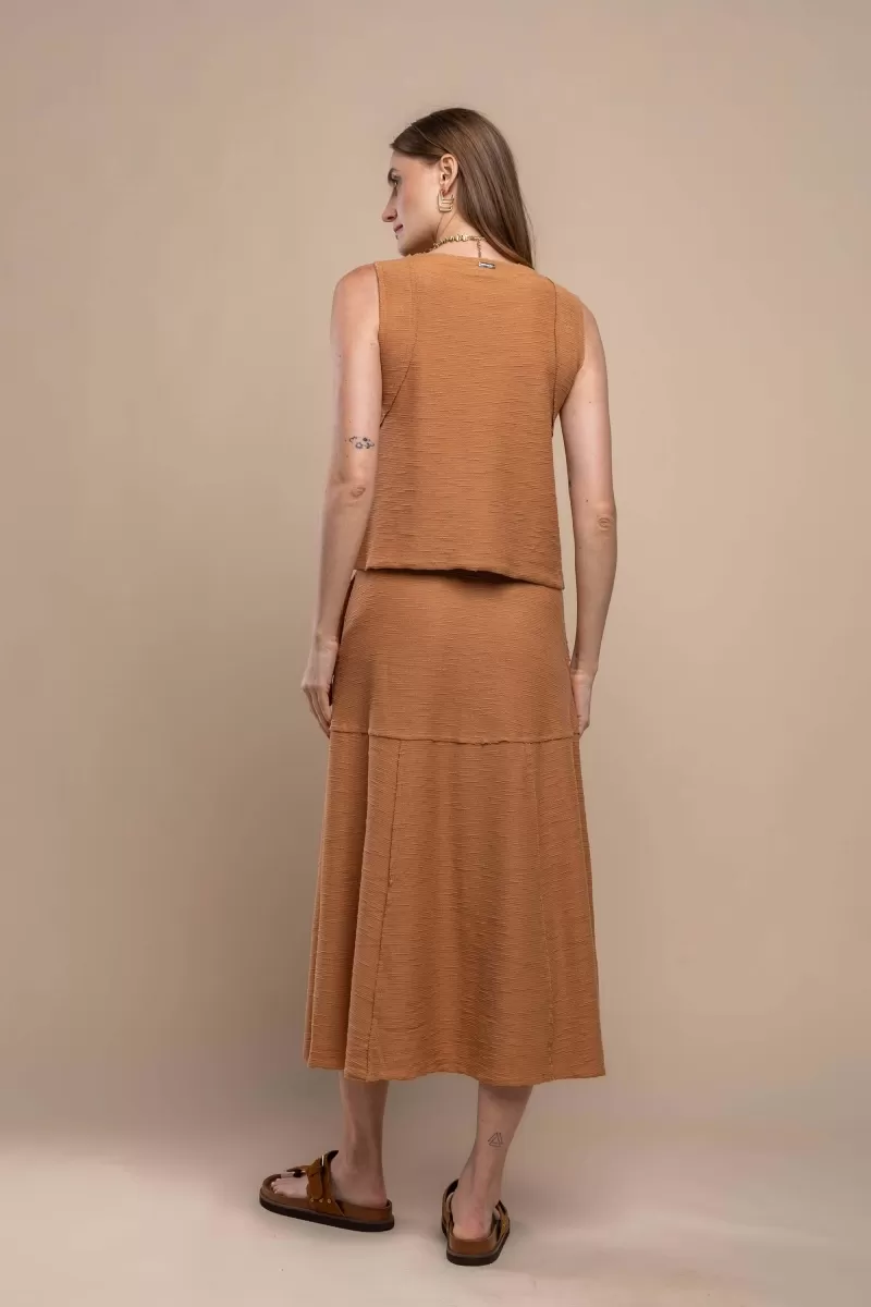 Hidrogênio - CAMEL THREADED MIDI FLARE SKIRT - 19805039 Hidrogênio - CAMEL THREADED MIDI FLARE SKIRT - 19805039