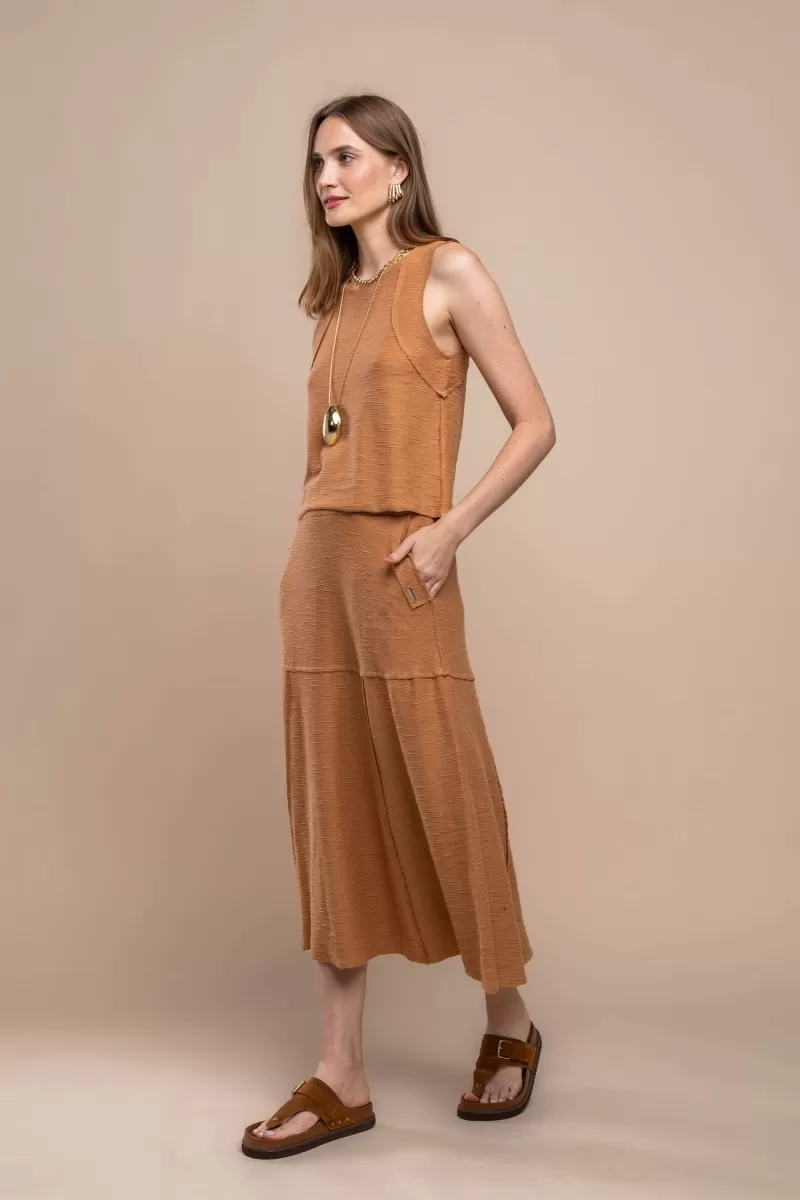 Hidrogênio - CAMEL THREADED MIDI FLARE SKIRT - 19805039 Hidrogênio - CAMEL THREADED MIDI FLARE SKIRT - 19805039