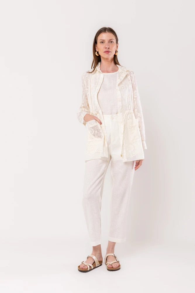 Hidrogênio - OFF-WHITE EMBROIDERED ORGANZA PARKA - 20271018 Hidrogênio - OFF-WHITE EMBROIDERED ORGANZA PARKA - 20271018