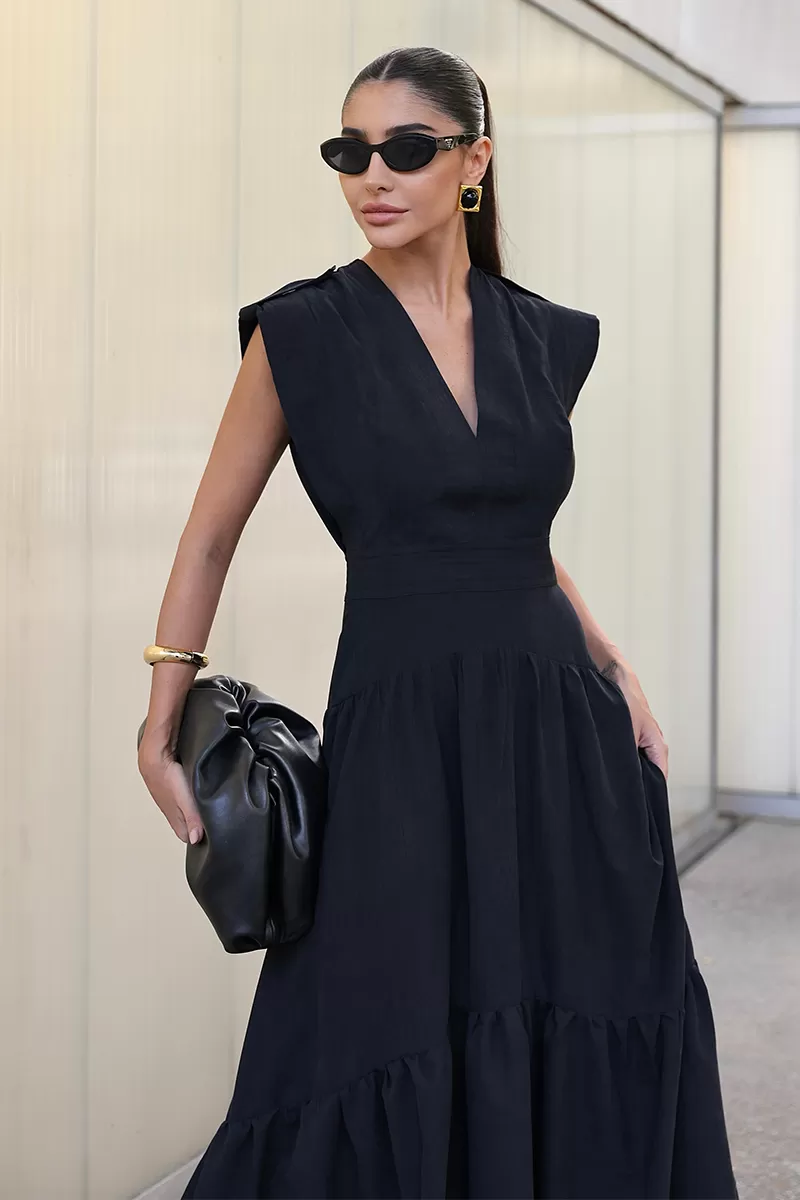Dot Clothing - Dot Clothing Long Dress with Black Stitching - 2731PRETO Dot Clothing - Dot Clothing Long Dress with Black Stitching - 2731PRETO