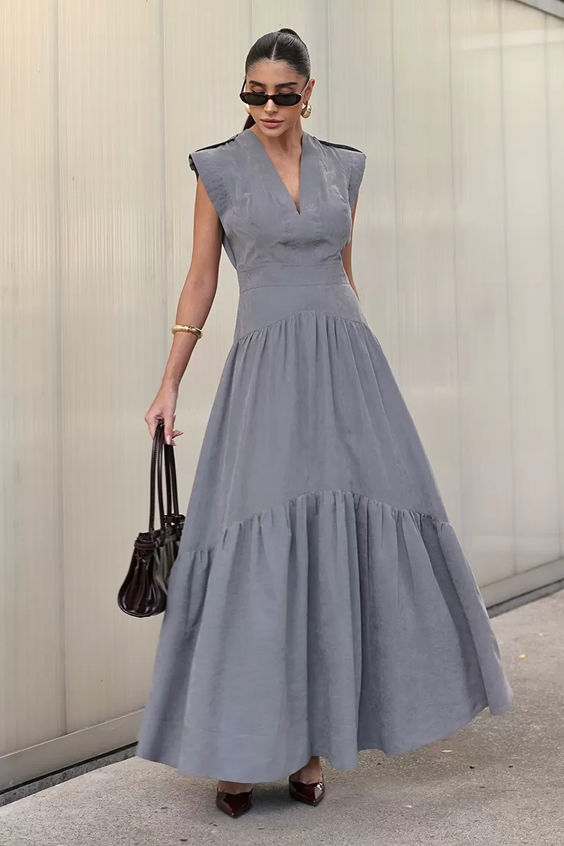 Dot Clothing - Dot Clothing Gray Stitching Long Dress - 2731CINZA Dot Clothing - Dot Clothing Gray Stitching Long Dress - 2731CINZA