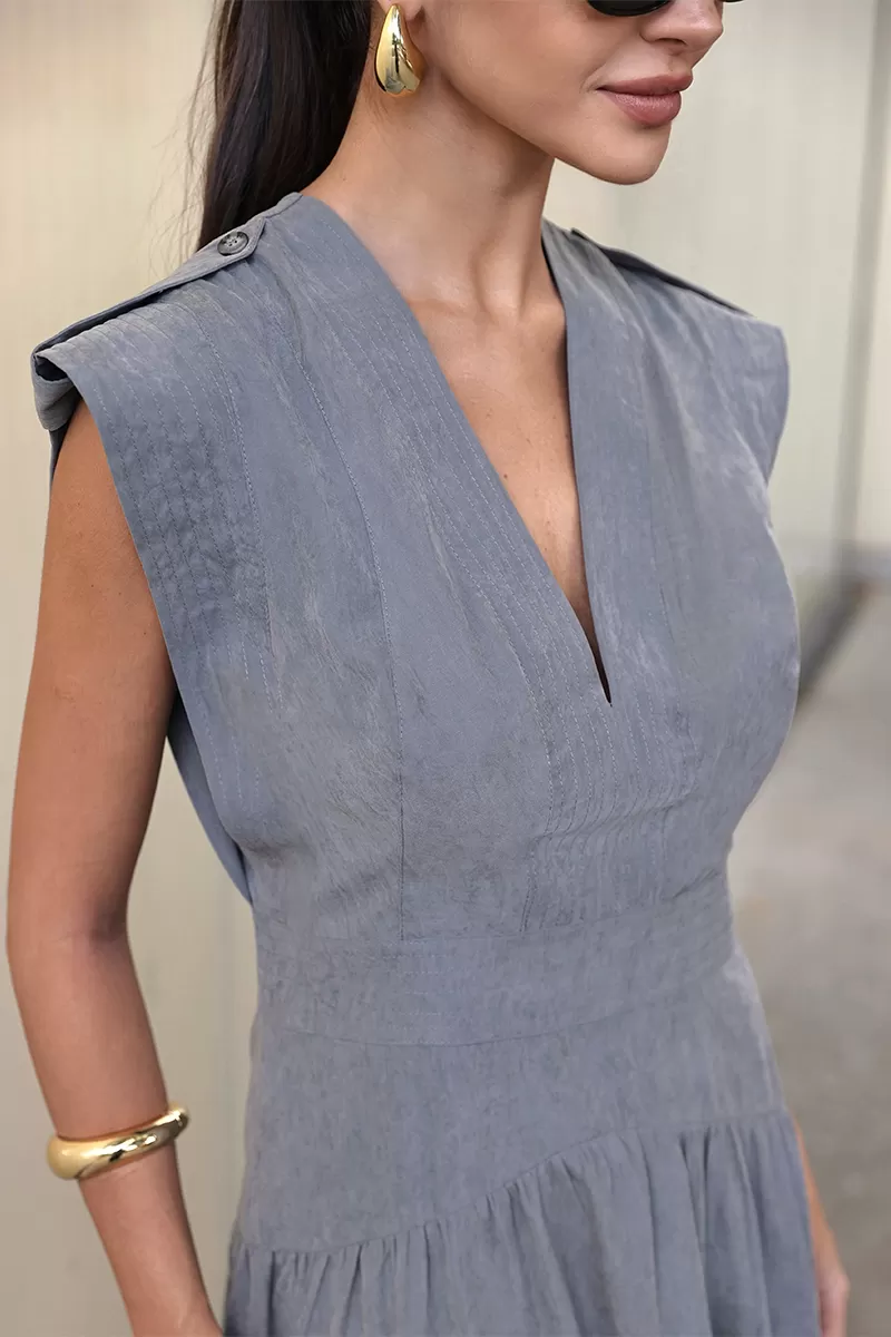 Dot Clothing - Dot Clothing Gray Stitching Long Dress - 2731CINZA Dot Clothing - Dot Clothing Gray Stitching Long Dress - 2731CINZA