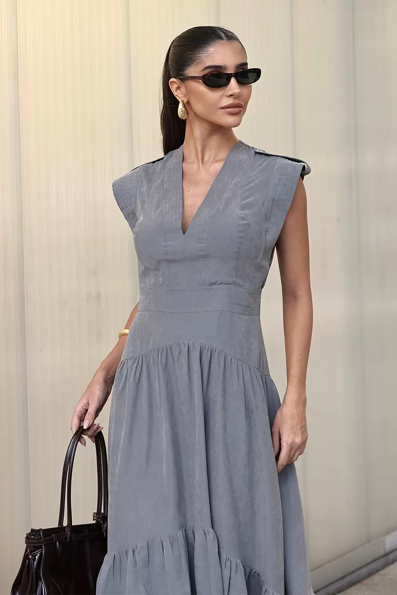 Dot Clothing - Dot Clothing Gray Stitching Long Dress - 2731CINZA Dot Clothing - Dot Clothing Gray Stitching Long Dress - 2731CINZA