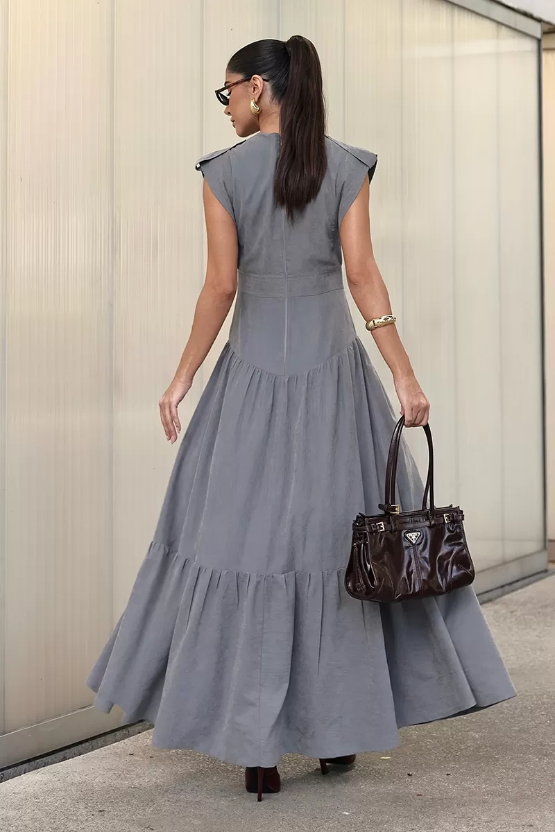 Dot Clothing - Dot Clothing Gray Stitching Long Dress - 2731CINZA Dot Clothing - Dot Clothing Gray Stitching Long Dress - 2731CINZA