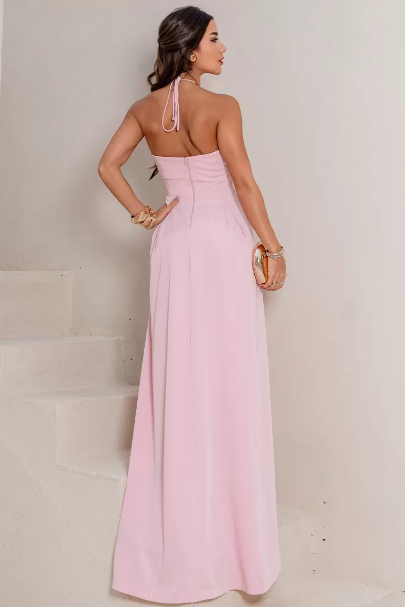 Miss Misses - Ketlyn Long Pink Halter Dress - 54577060
