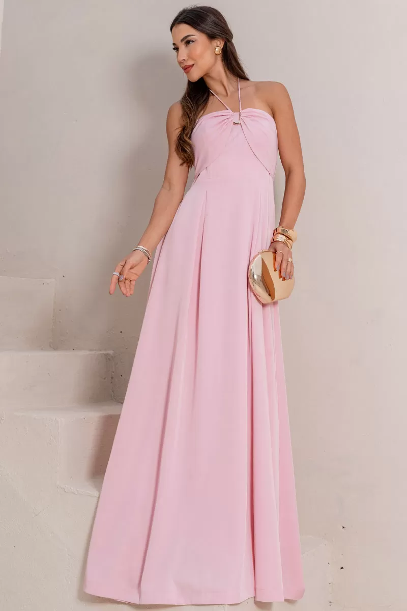 Miss Misses - Ketlyn Long Pink Halter Dress - 54577060