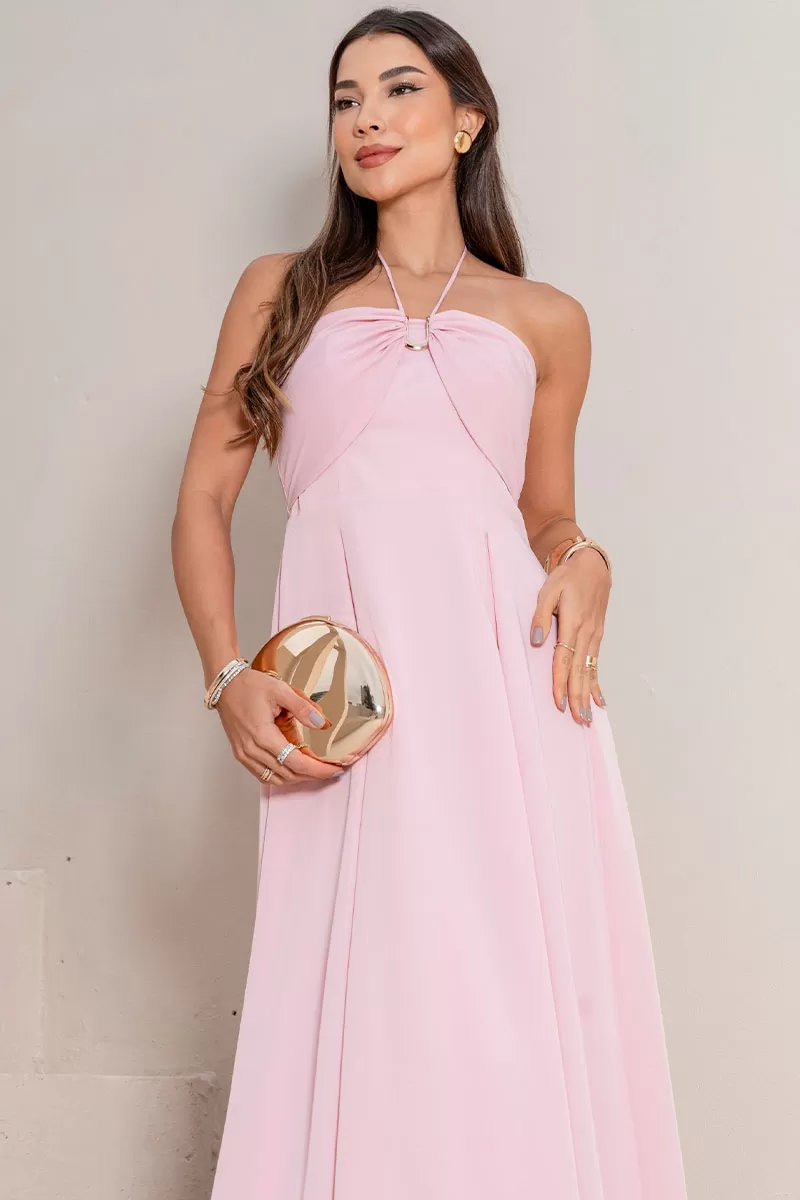 Miss Misses - Ketlyn Long Pink Halter Dress - 54577060