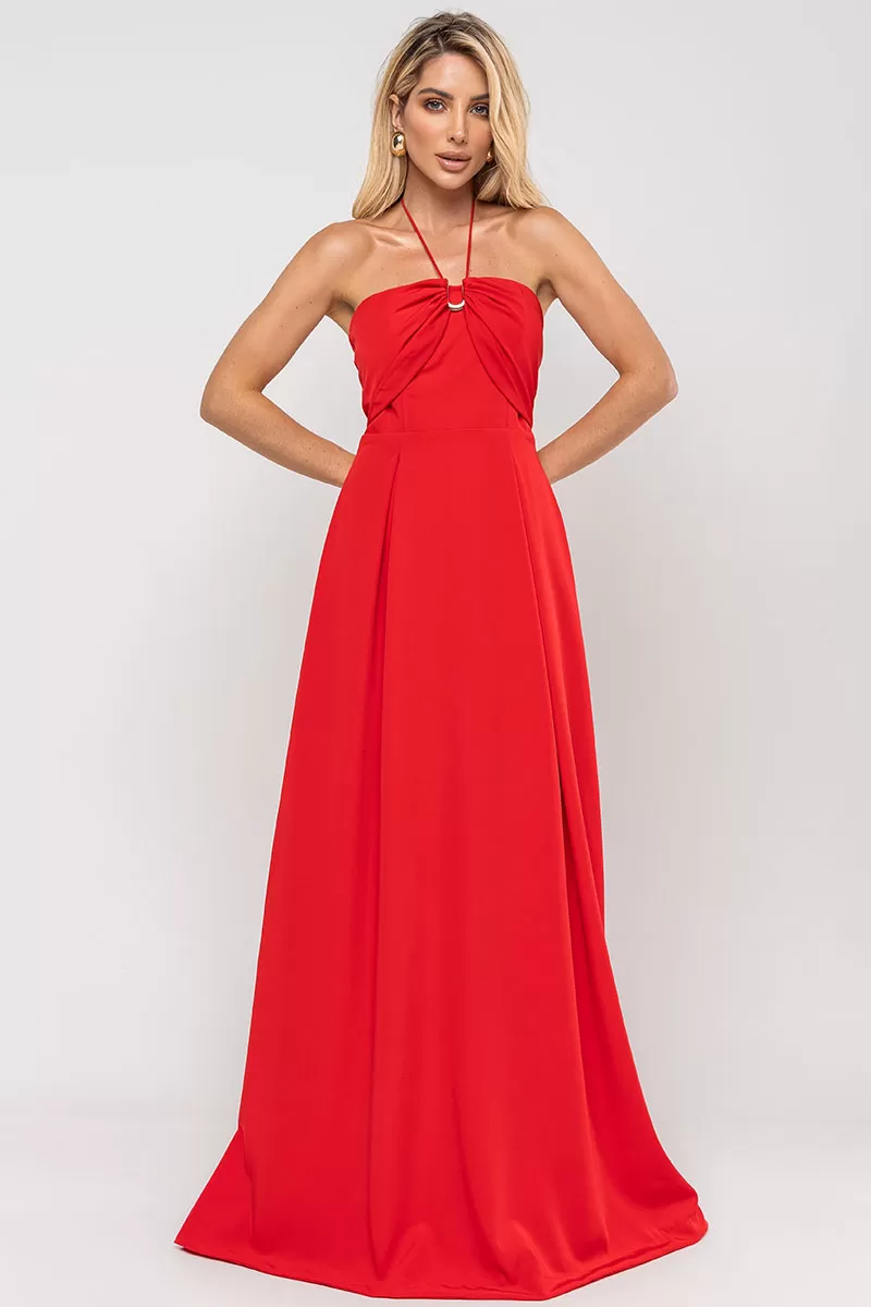 Miss Misses - Ketlyn Long Red Halter Dress - 54577060