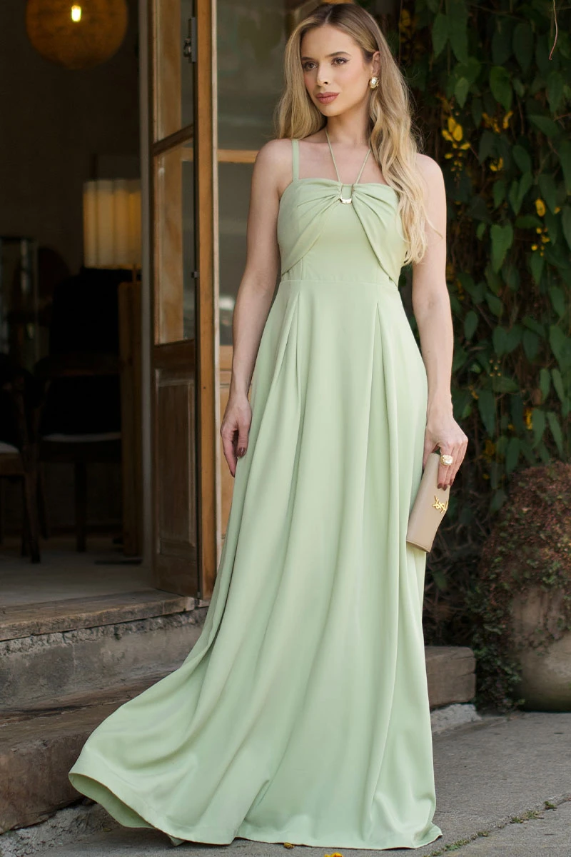 Miss Misses - Ketlyn Long Green Halter Dress - 54577023