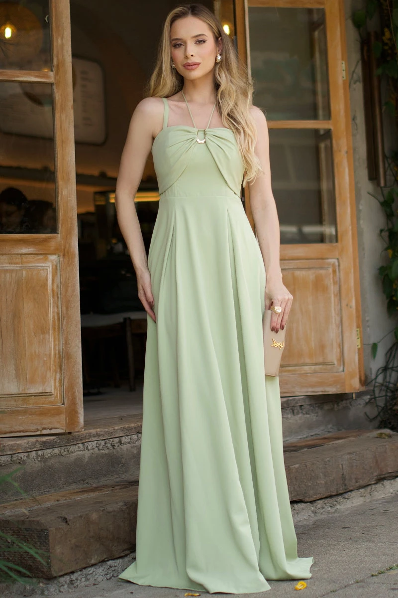Miss Misses - Ketlyn Long Green Halter Dress - 54577023
