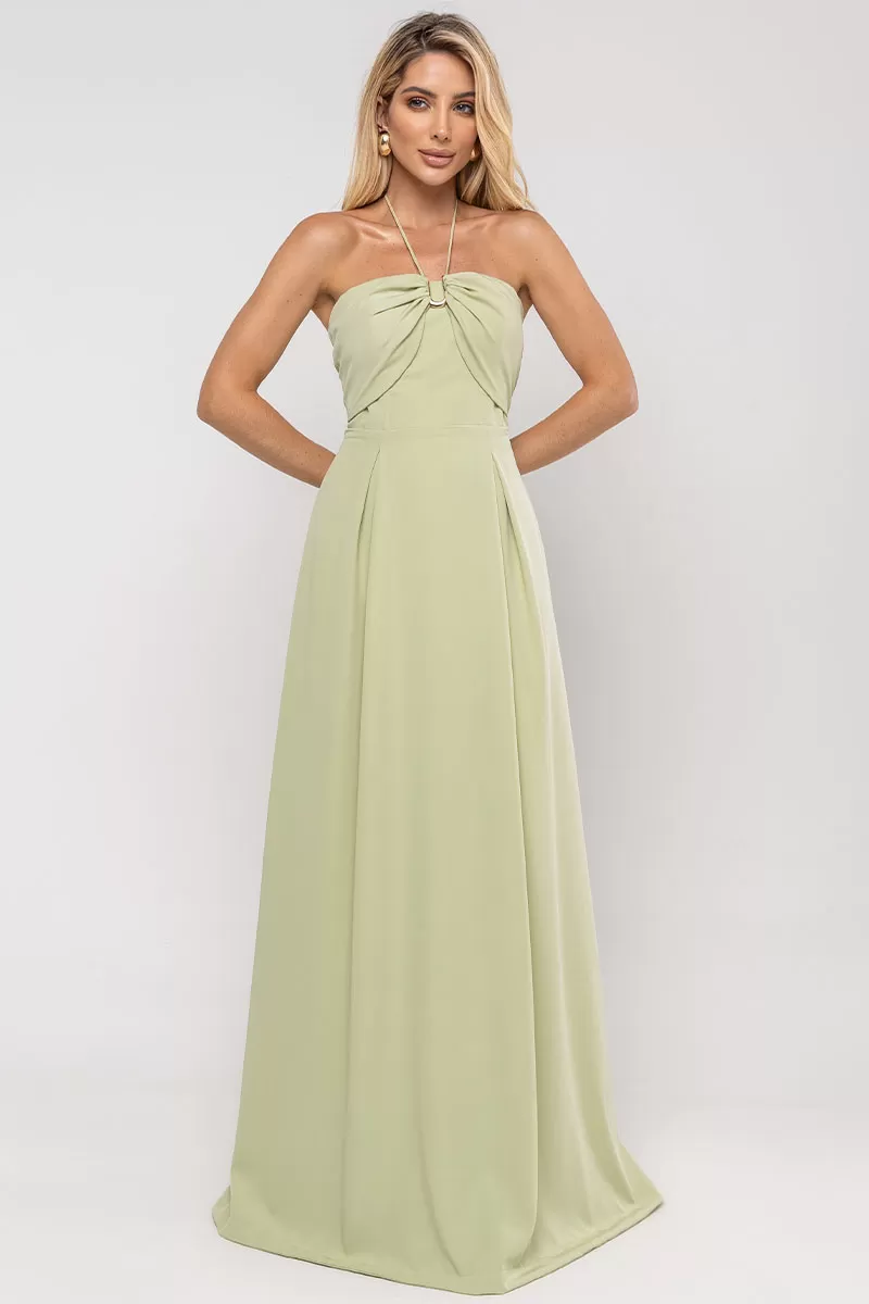 Miss Misses - Ketlyn Long Green Halter Dress - 54577023