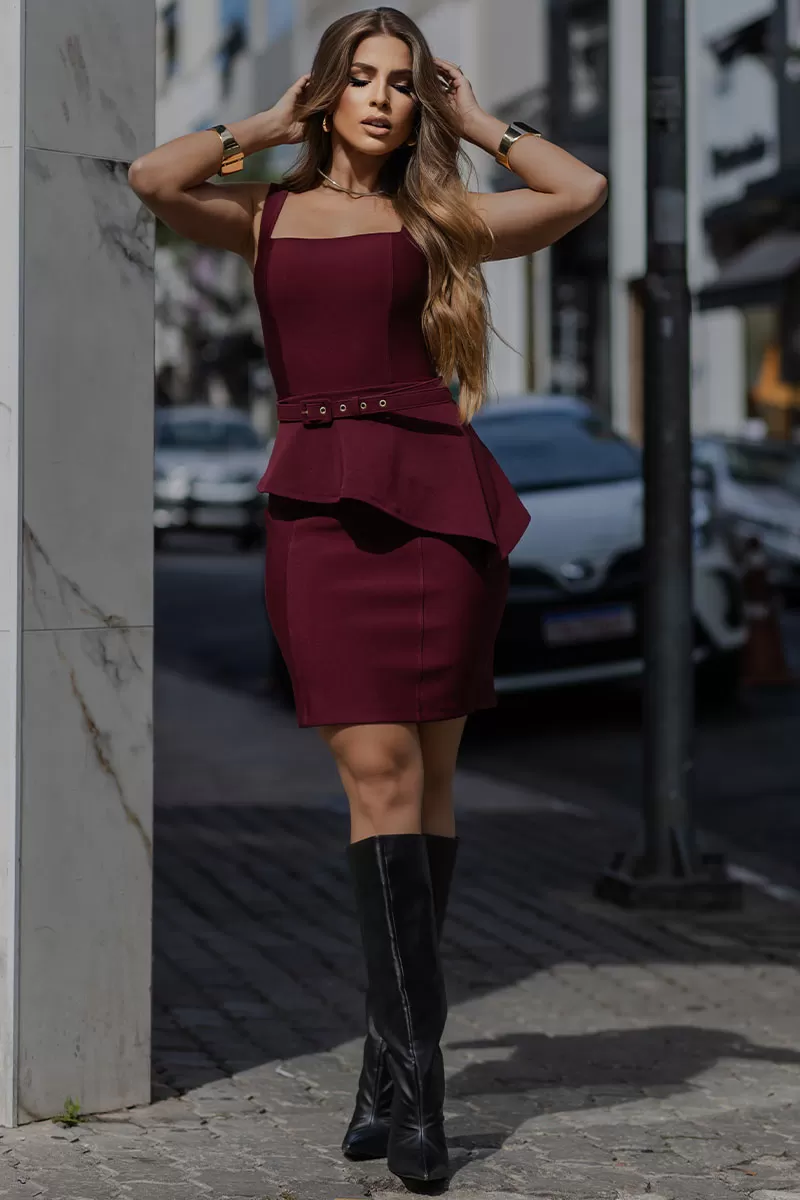 Miss Misses - Olivia Tube Dress with Cape Detail at the Waist Wine - 54580006 Miss Misses - Olivia Tube Dress with Cape Detail at the Waist Wine - 54580006