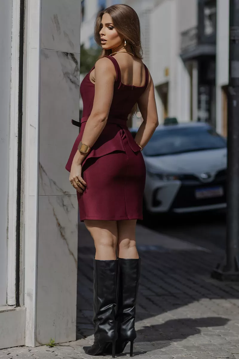 Miss Misses - Olivia Tube Dress with Cape Detail at the Waist Wine - 54580006 Miss Misses - Olivia Tube Dress with Cape Detail at the Waist Wine - 54580006