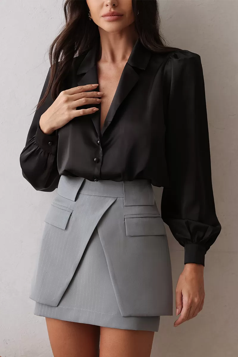 Dot Clothing - Dot Clothing Satin Shirt with Black Collar - 2671PRETO Dot Clothing - Dot Clothing Satin Shirt with Black Collar - 2671PRETO