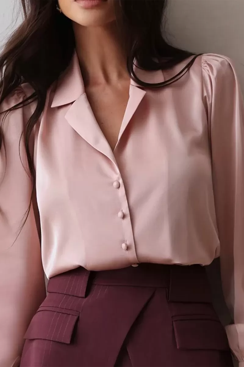 Dot Clothing - Dot Clothing Satin Shirt with Pink Collar - 2671ROSA Dot Clothing - Dot Clothing Satin Shirt with Pink Collar - 2671ROSA