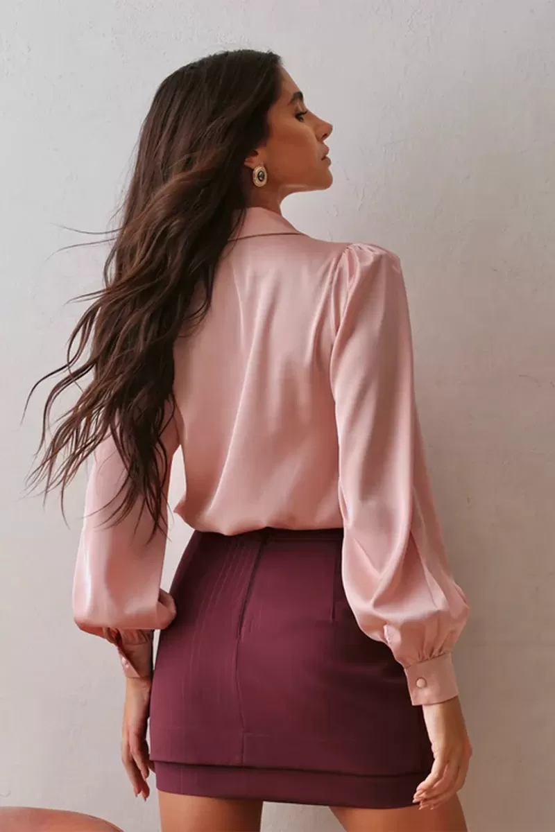 Dot Clothing - Dot Clothing Satin Shirt with Pink Collar - 2671ROSA Dot Clothing - Dot Clothing Satin Shirt with Pink Collar - 2671ROSA