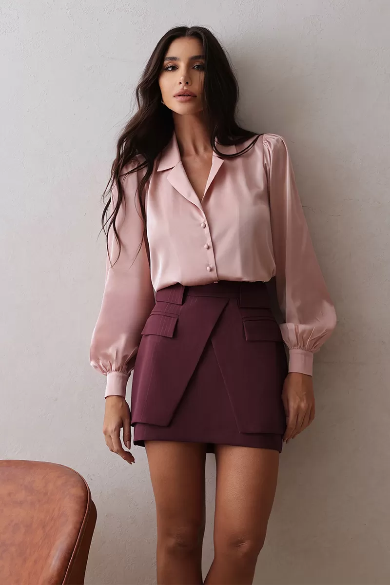 Dot Clothing - Dot Clothing Satin Shirt with Pink Collar - 2671ROSA