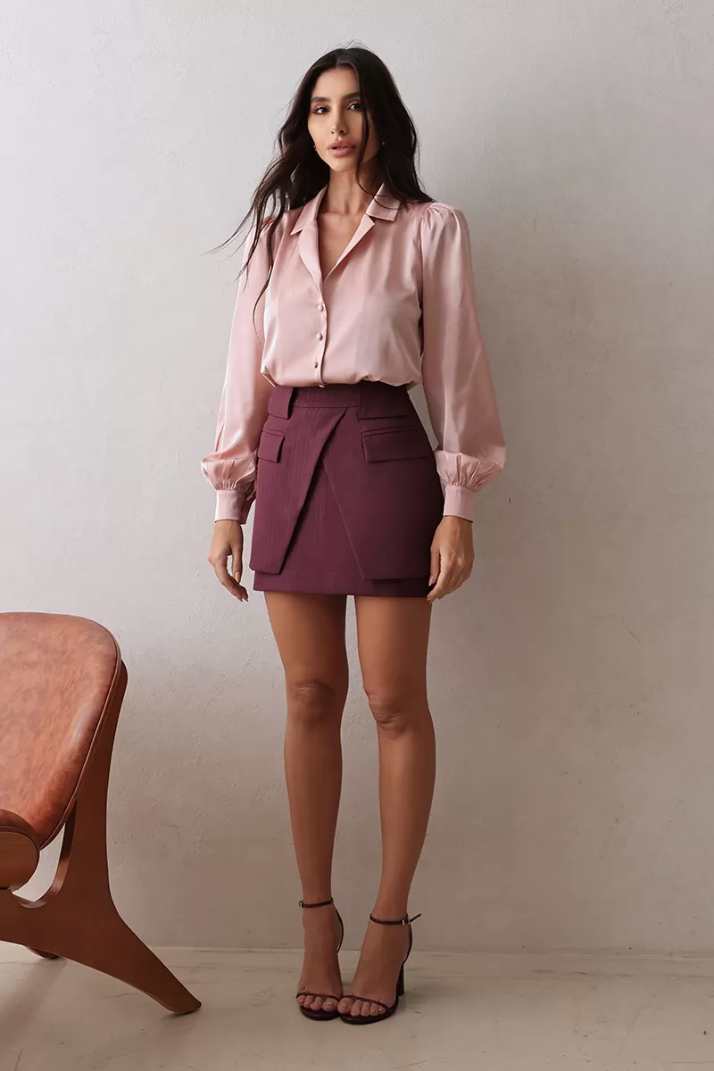 Dot Clothing - Dot Clothing Satin Shirt with Pink Collar - 2671ROSA Dot Clothing - Dot Clothing Satin Shirt with Pink Collar - 2671ROSA