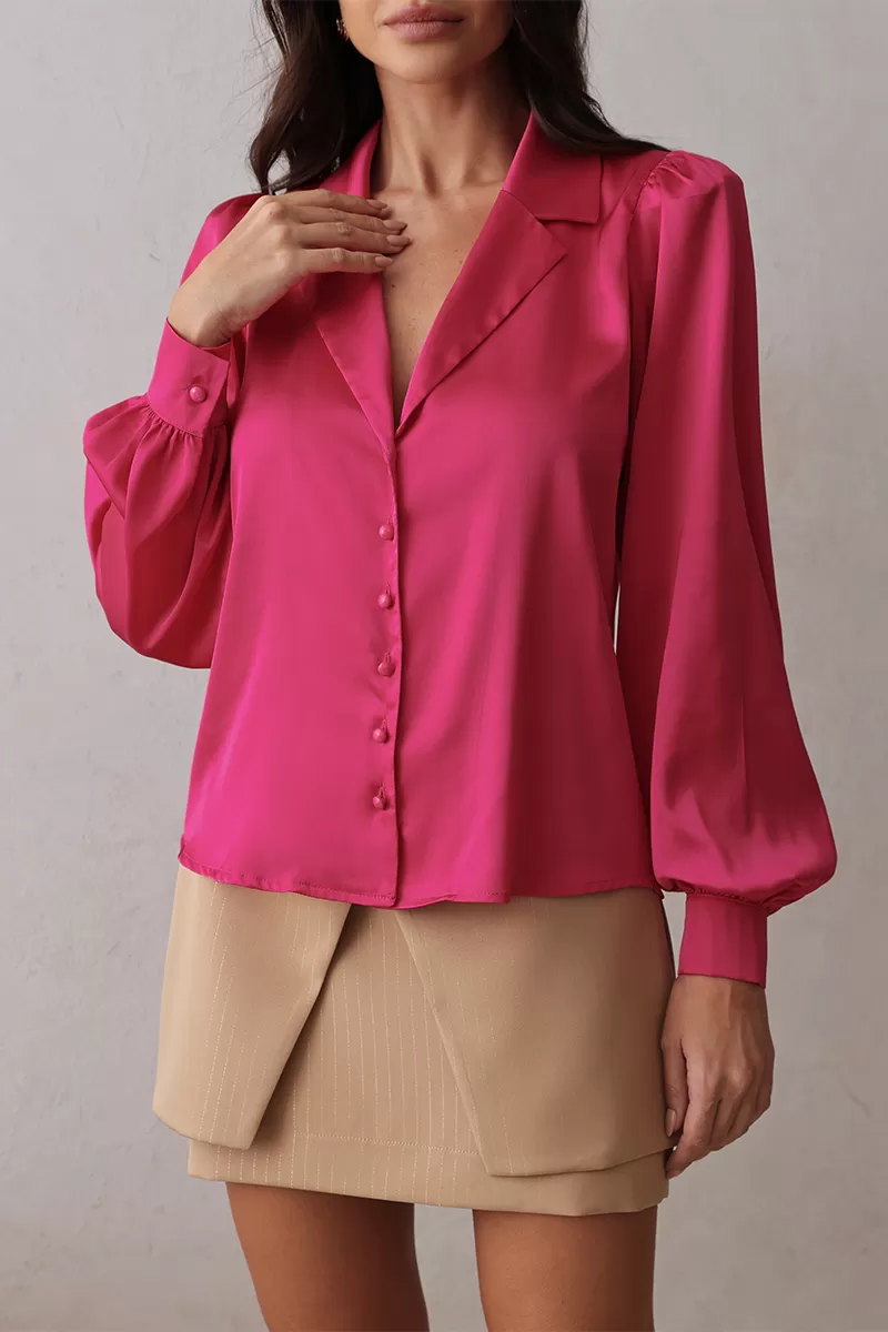 Dot Clothing - Dot Clothing Satin Shirt with Pink Collar - 2671PINK Dot Clothing - Dot Clothing Satin Shirt with Pink Collar - 2671PINK