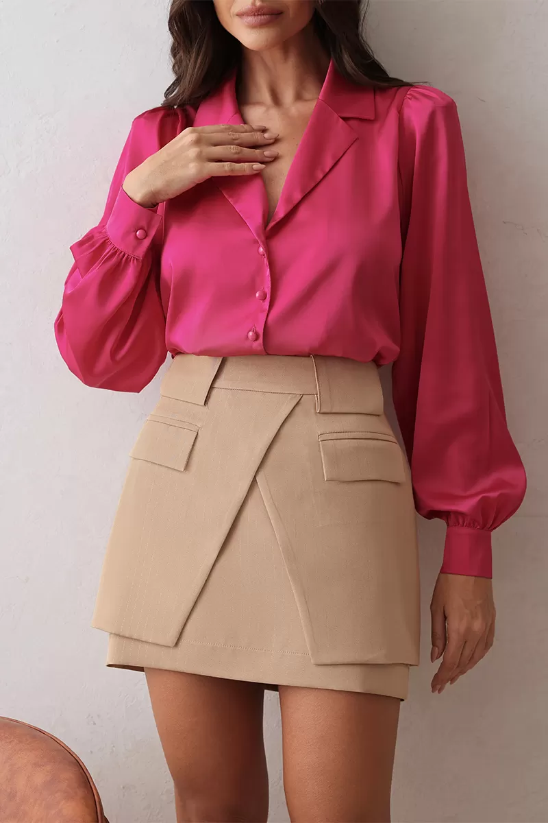 Dot Clothing - Dot Clothing Satin Shirt with Pink Collar - 2671PINK Dot Clothing - Dot Clothing Satin Shirt with Pink Collar - 2671PINK