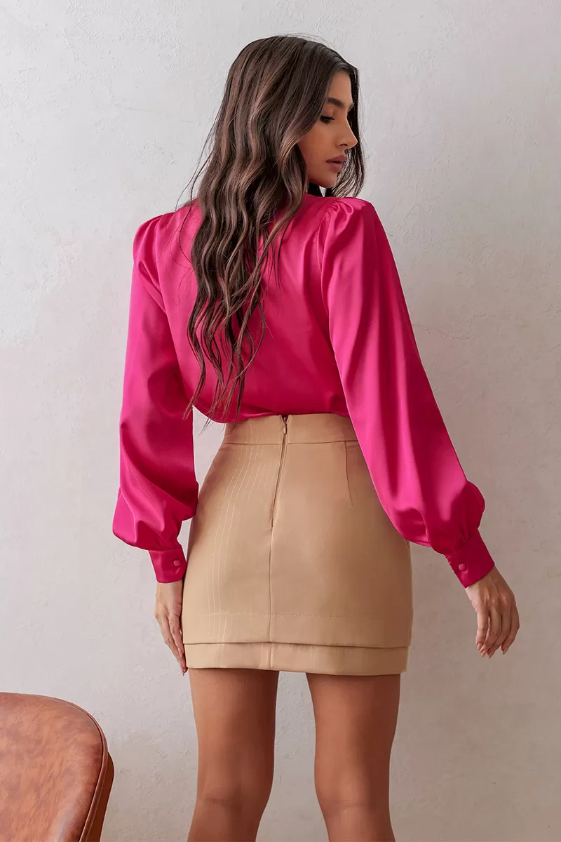 Dot Clothing - Dot Clothing Satin Shirt with Pink Collar - 2671PINK Dot Clothing - Dot Clothing Satin Shirt with Pink Collar - 2671PINK
