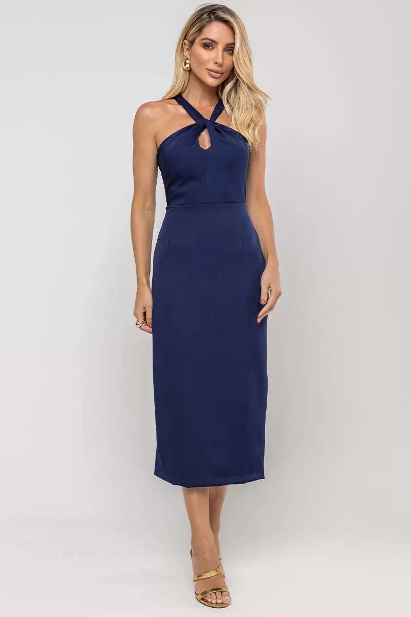 Miss Misses - Janaina MD Dress with Wrap Around Belt and Navy Collar - 54593004