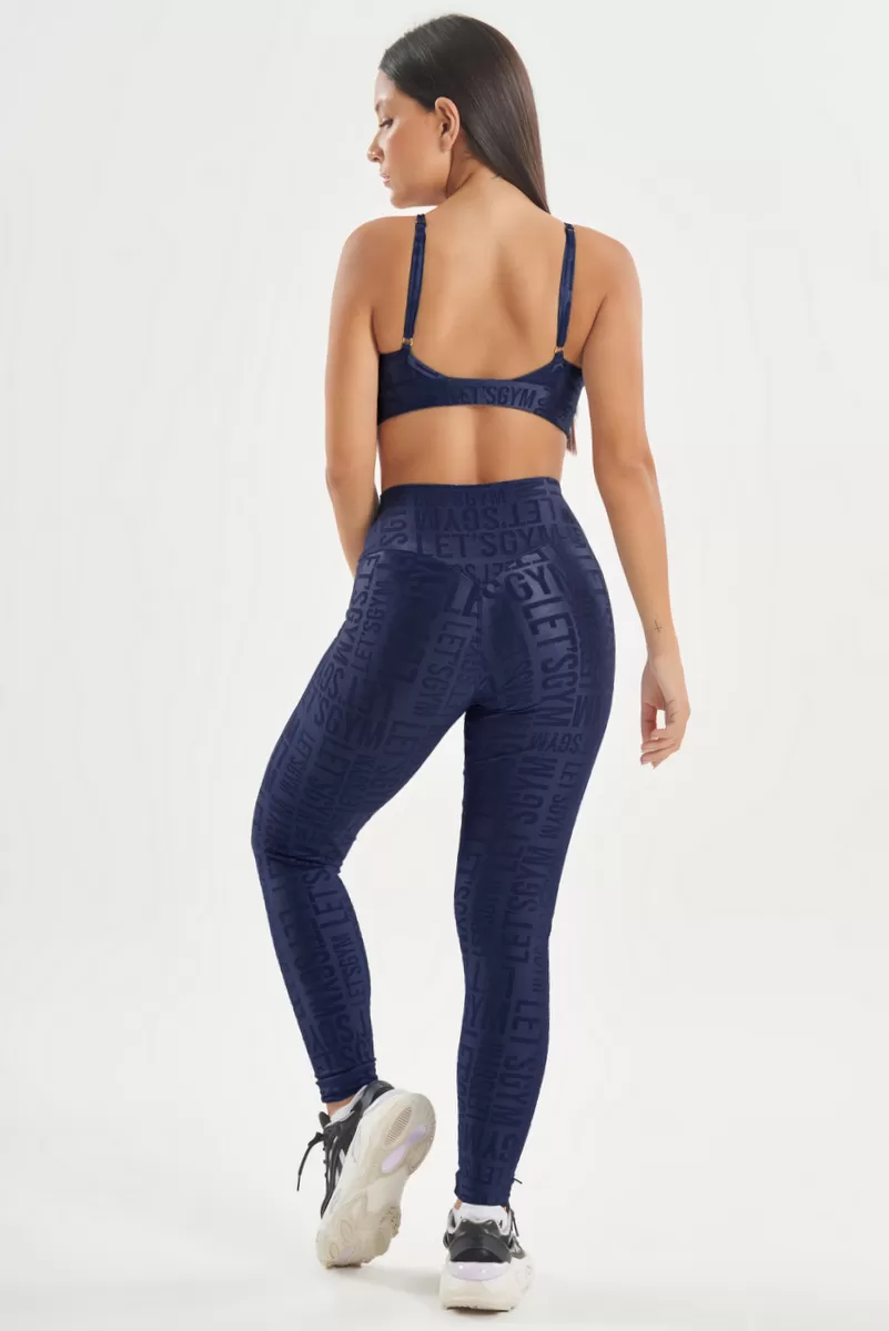 Lets Gym - Navy Blue Velvet Name Leggings - 2628AZM