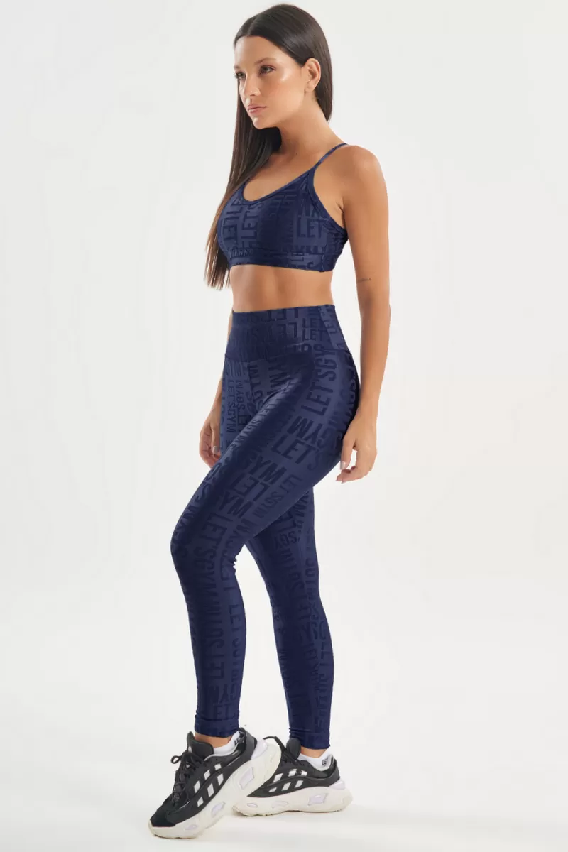 Lets Gym - Navy Blue Velvet Name Leggings - 2628AZM