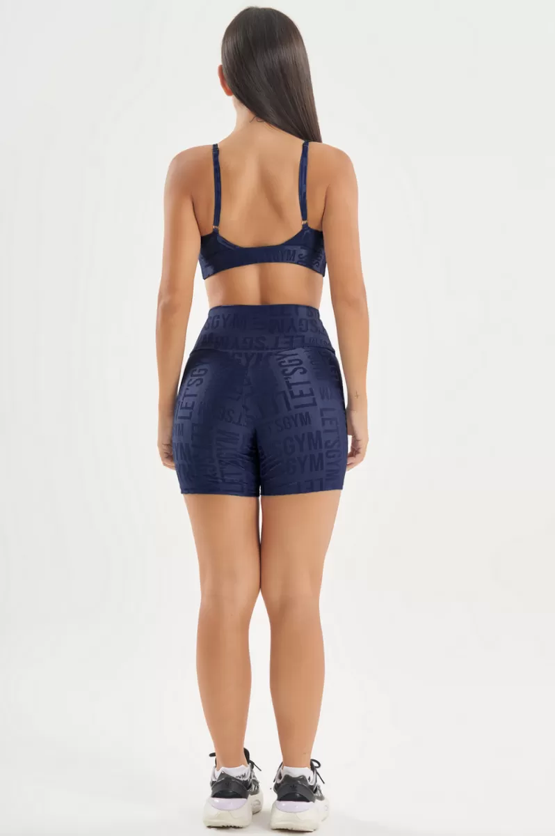 Lets Gym - Navy Blue Velvet Name Shorts - 2629AZM