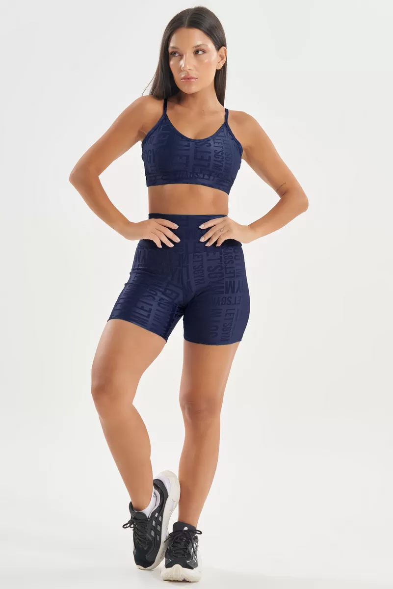 Lets Gym - Navy Blue Velvet Name Shorts - 2629AZM