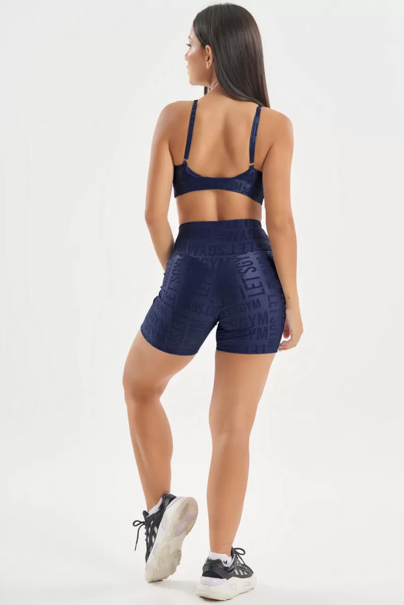 Lets Gym - Navy Blue Velvet Name Shorts - 2629AZM