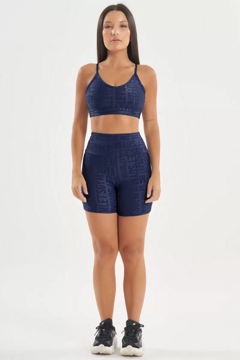 Lets Gym - Navy Blue Velvet Name Shorts - 2629AZM