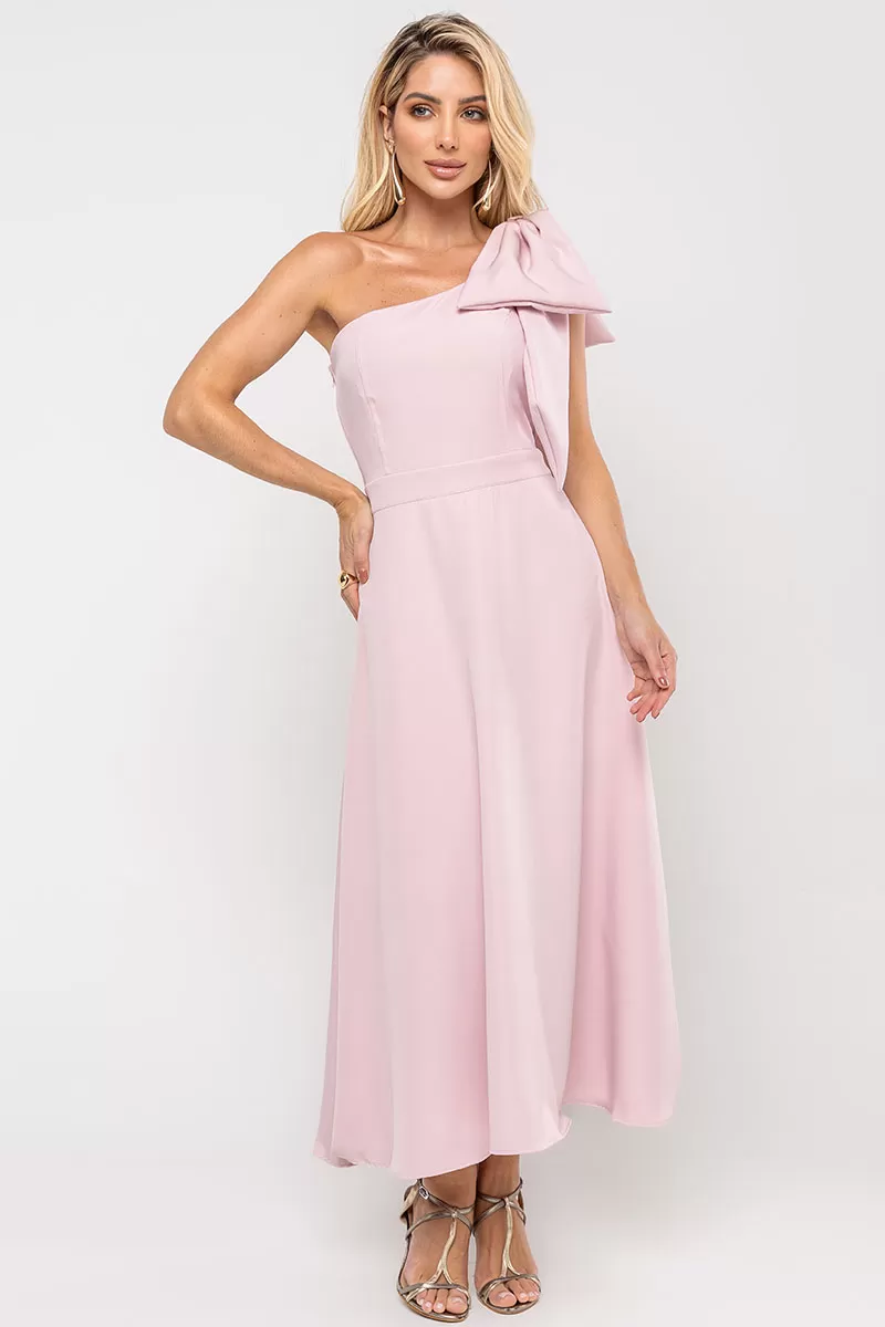 Miss Misses - Glaucia One Shoulder Dress with Pink Bow - 54625060