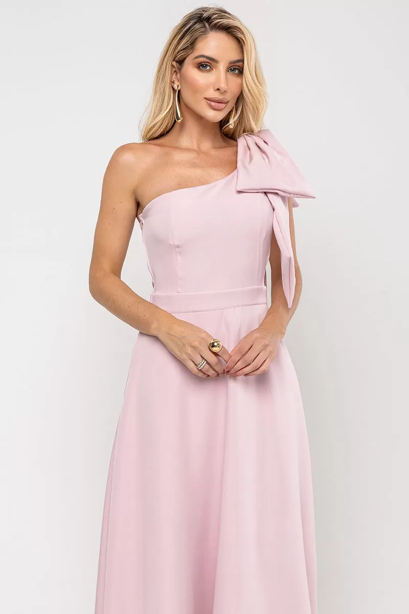 Miss Misses - Glaucia One Shoulder Dress with Pink Bow - 54625060