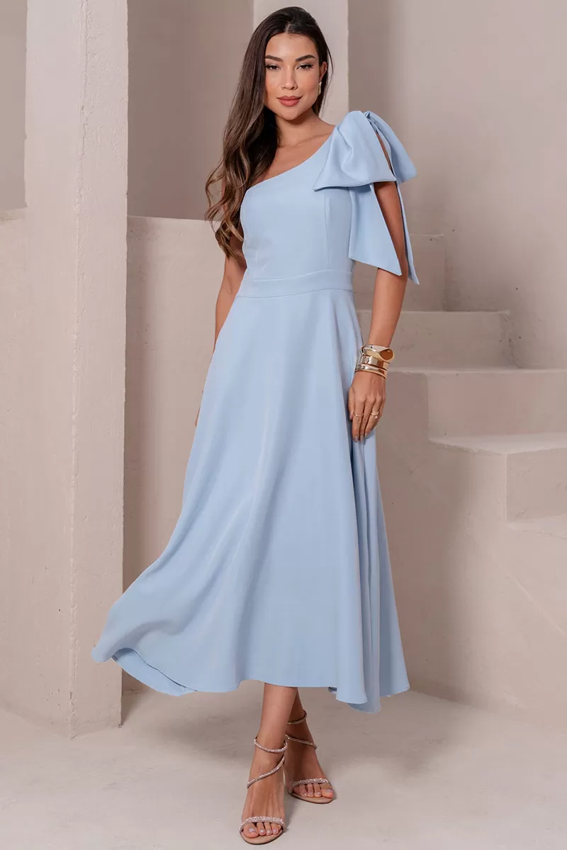 Miss Misses - Glaucia One Shoulder Dress with Blue Bow - 54625002 Miss Misses - Glaucia One Shoulder Dress with Blue Bow - 54625002