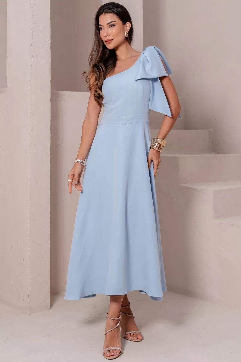 Miss Misses - Glaucia One Shoulder Dress with Blue Bow - 54625002 Miss Misses - Glaucia One Shoulder Dress with Blue Bow - 54625002
