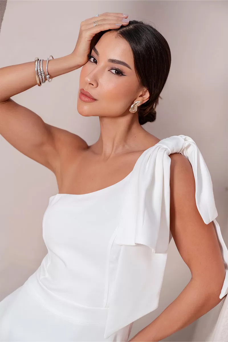 Miss Misses - Glaucia One Shoulder Dress with Off White Bow - 54625030 Miss Misses - Glaucia One Shoulder Dress with Off White Bow - 54625030