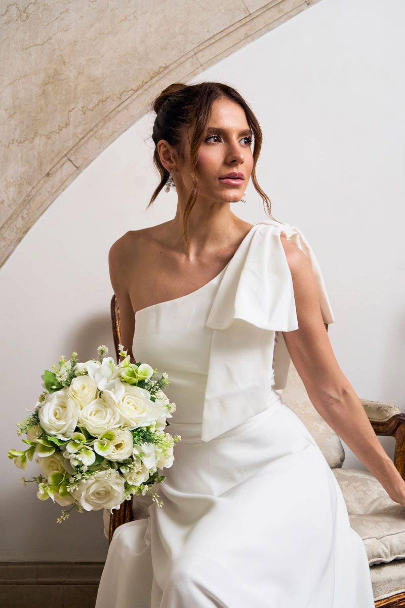 Miss Misses - Glaucia One Shoulder Dress with Off White Bow - 54625030