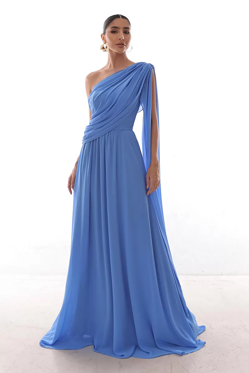 Dot Clothing - Dress Dot Clothing Long Draped Cape Blue - 2758AZUL