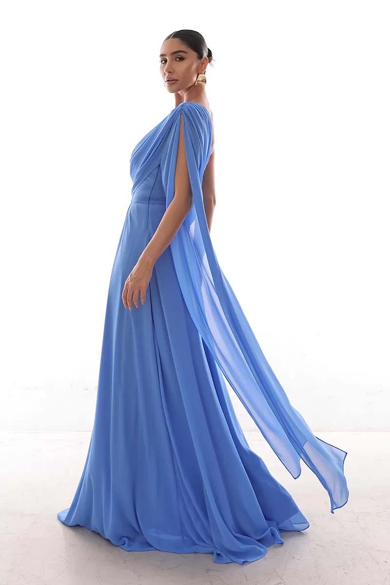 Dot Clothing - Dress Dot Clothing Long Draped Cape Blue - 2758AZUL Dot Clothing - Dress Dot Clothing Long Draped Cape Blue - 2758AZUL