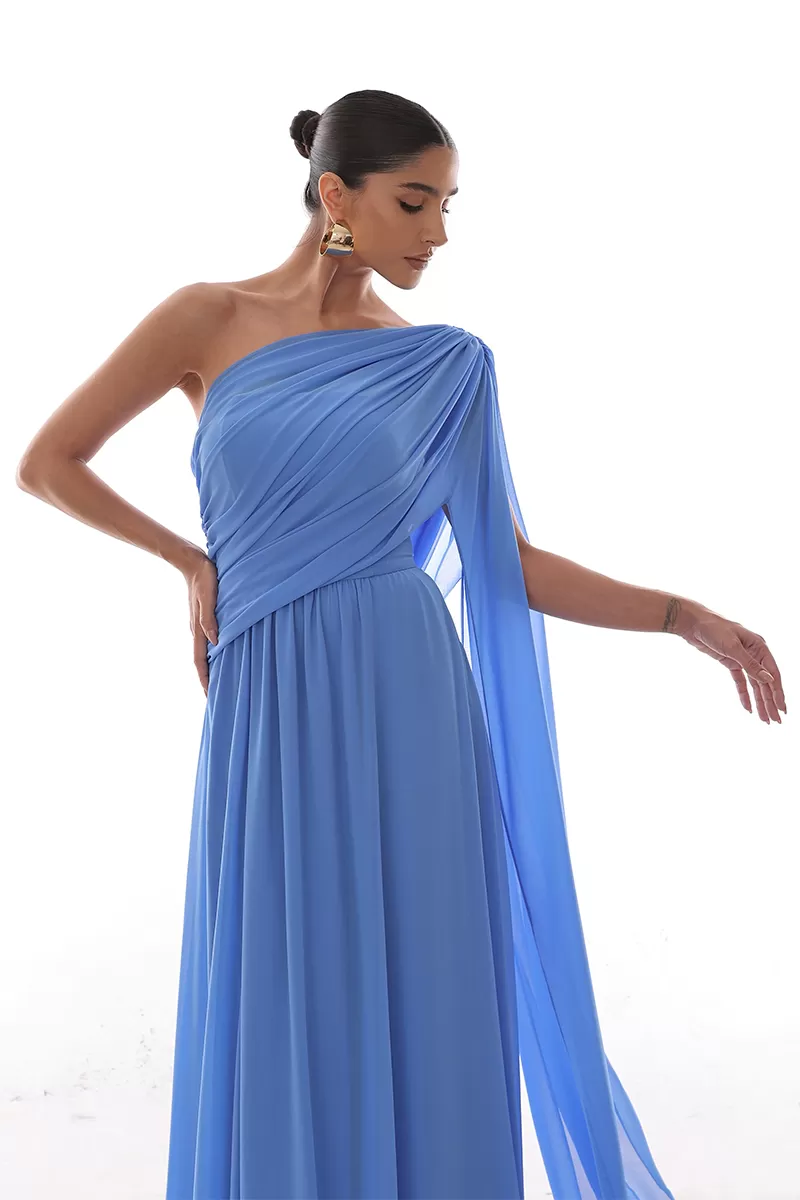 Dot Clothing - Dress Dot Clothing Long Draped Cape Blue - 2758AZUL Dot Clothing - Dress Dot Clothing Long Draped Cape Blue - 2758AZUL
