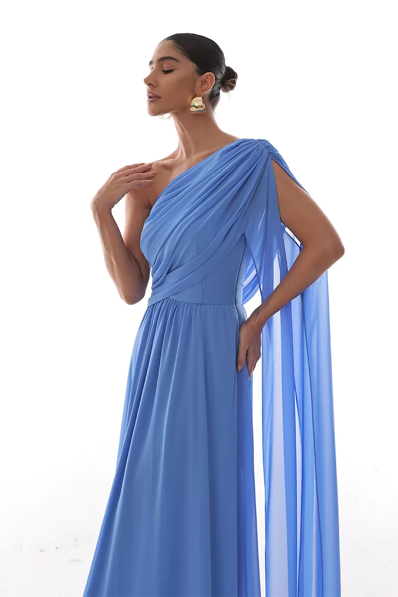 Dot Clothing - Dress Dot Clothing Long Draped Cape Blue - 2758AZUL Dot Clothing - Dress Dot Clothing Long Draped Cape Blue - 2758AZUL