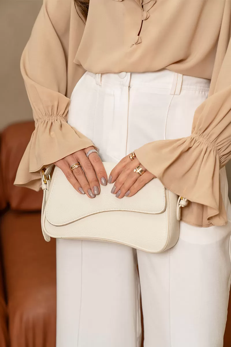 Miss Misses - Pamela Shirt With Frill And Button Long Sleeve Beige - 80575215 Miss Misses - Pamela Shirt With Frill And Button Long Sleeve Beige - 80575215