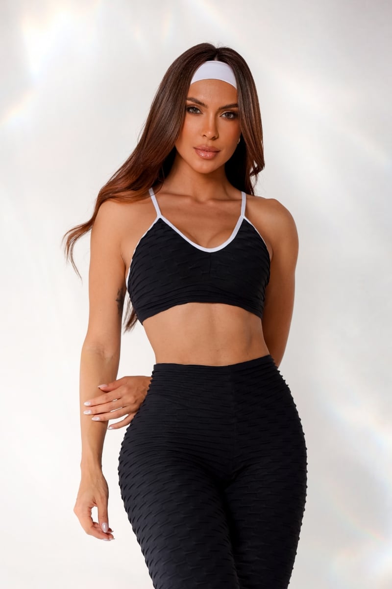 Canoan - Black Bubble Crop Top with White Bias - 72221