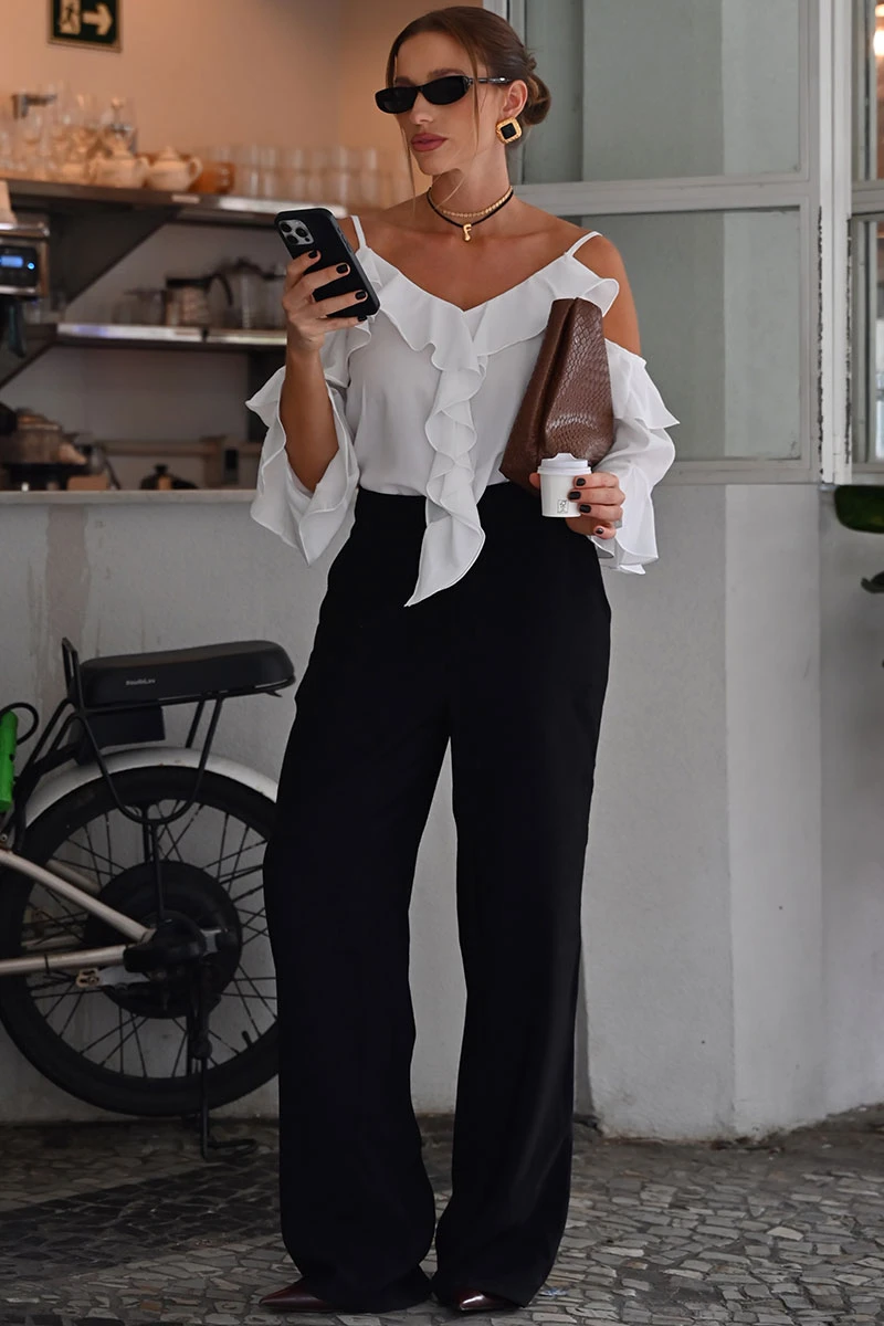 Miss Misses - Poliana Crepe Long Sleeve Openwork White Shirt - 80576030 Miss Misses - Poliana Crepe Long Sleeve Openwork White Shirt - 80576030